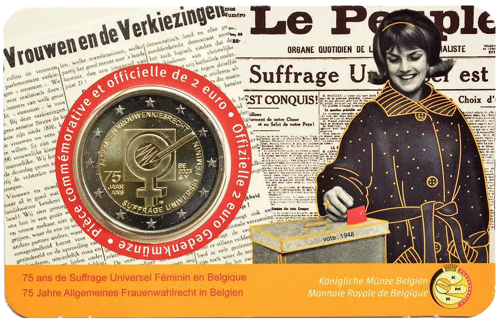 2 euros conmemorativa 75 Aniversario del Sufragio Femenino en Bélgica